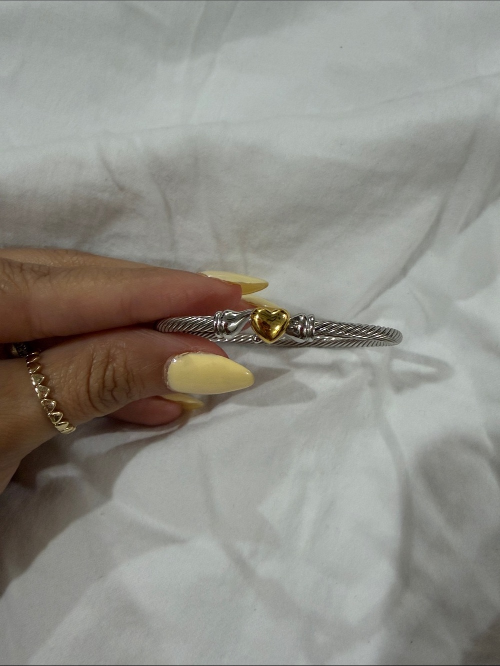 David Yurman Two-Tone Cable Bracelet with Gold Heart